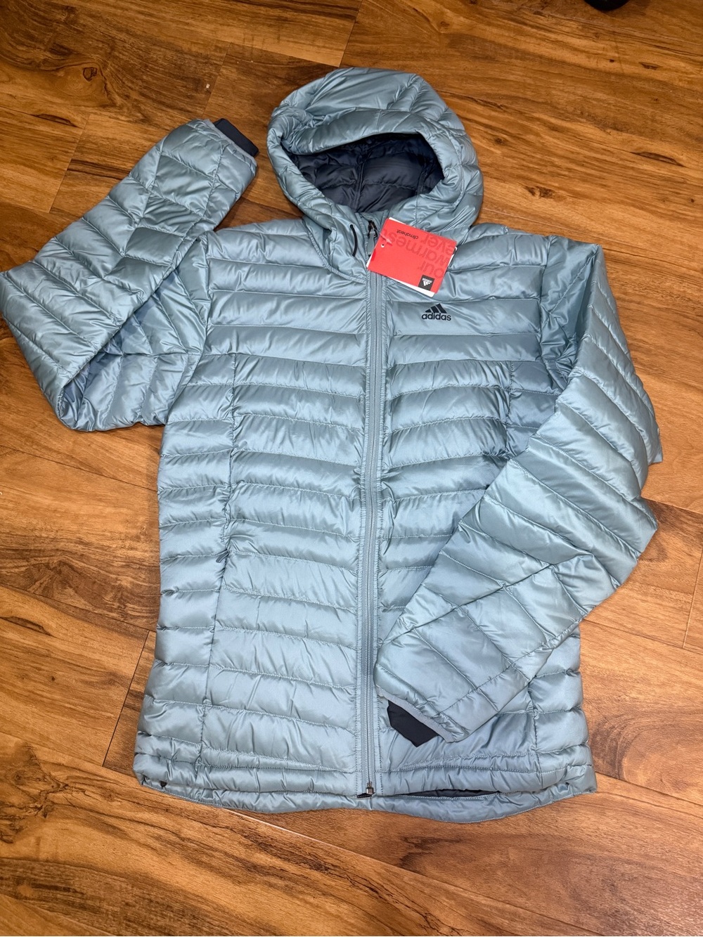 adidas Men’s  Pale Blue Quilted Hooded Jacket Climaheat full zip